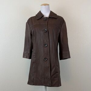 Vince Women's Brown Leather Coat Size Medium